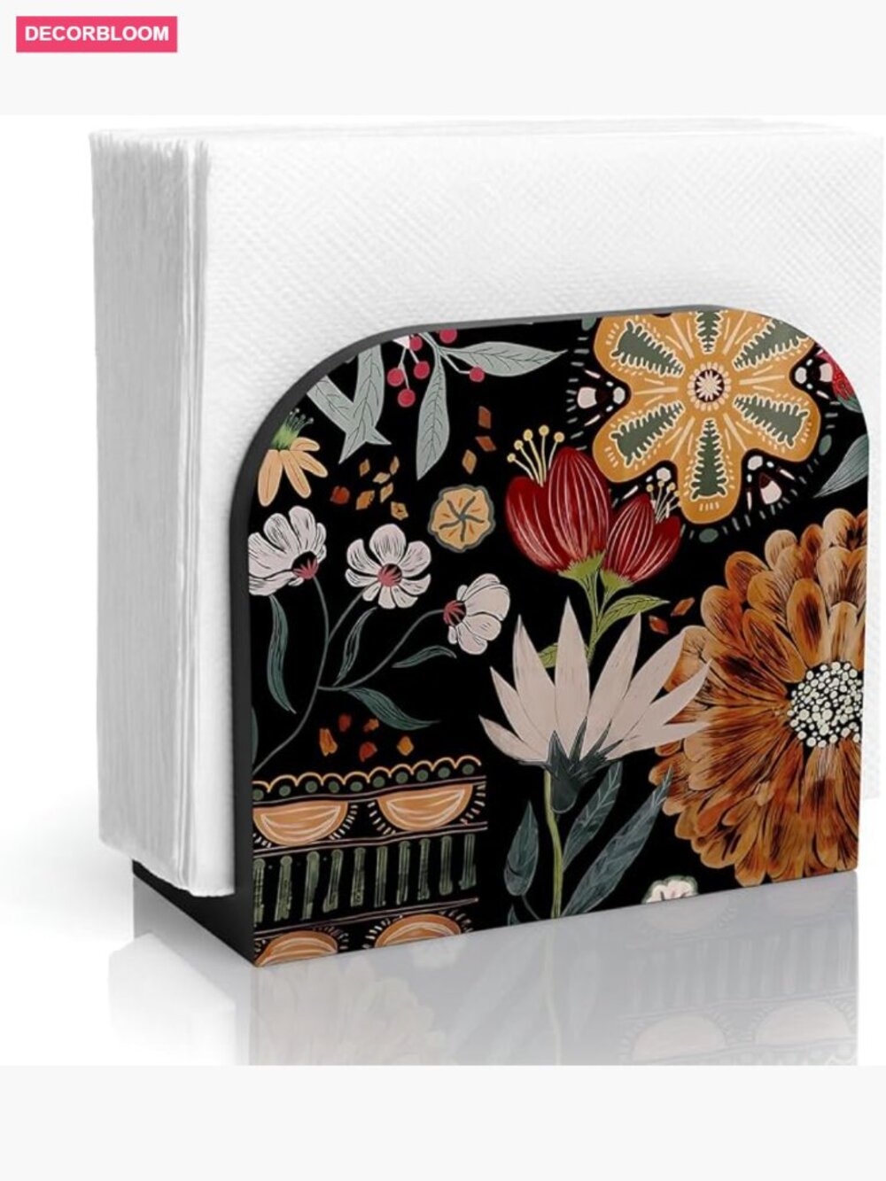 Boho Floral Wood Napkin Holder for Table Decor - Picture 1 of 6